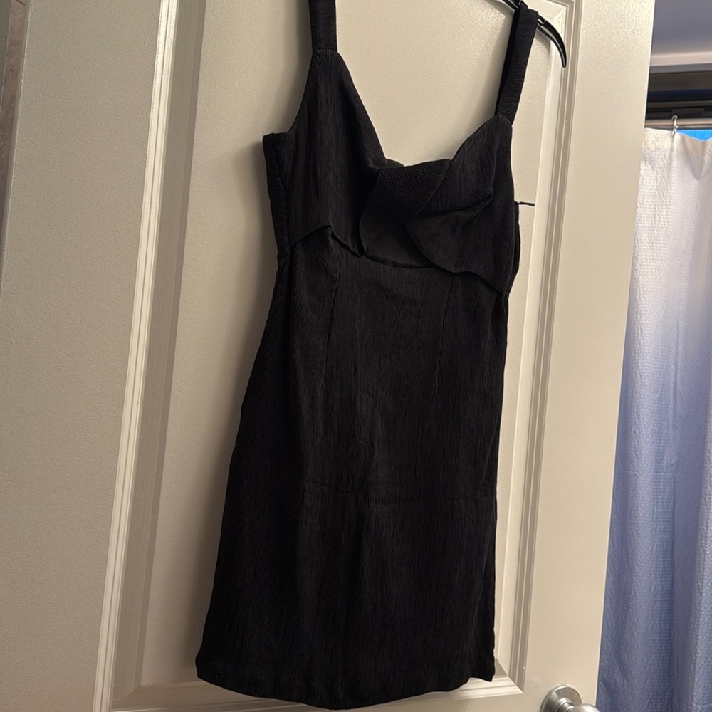 Black twist front mini dress